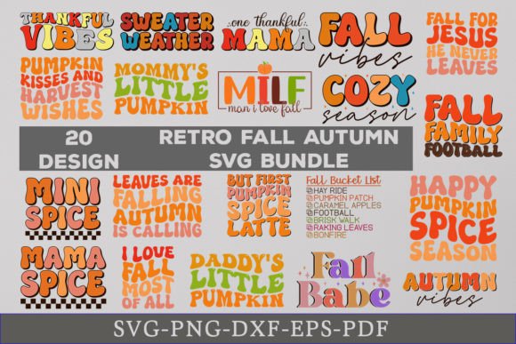 Retro Fall Autumn SVG Bundle Pumpkin SVG